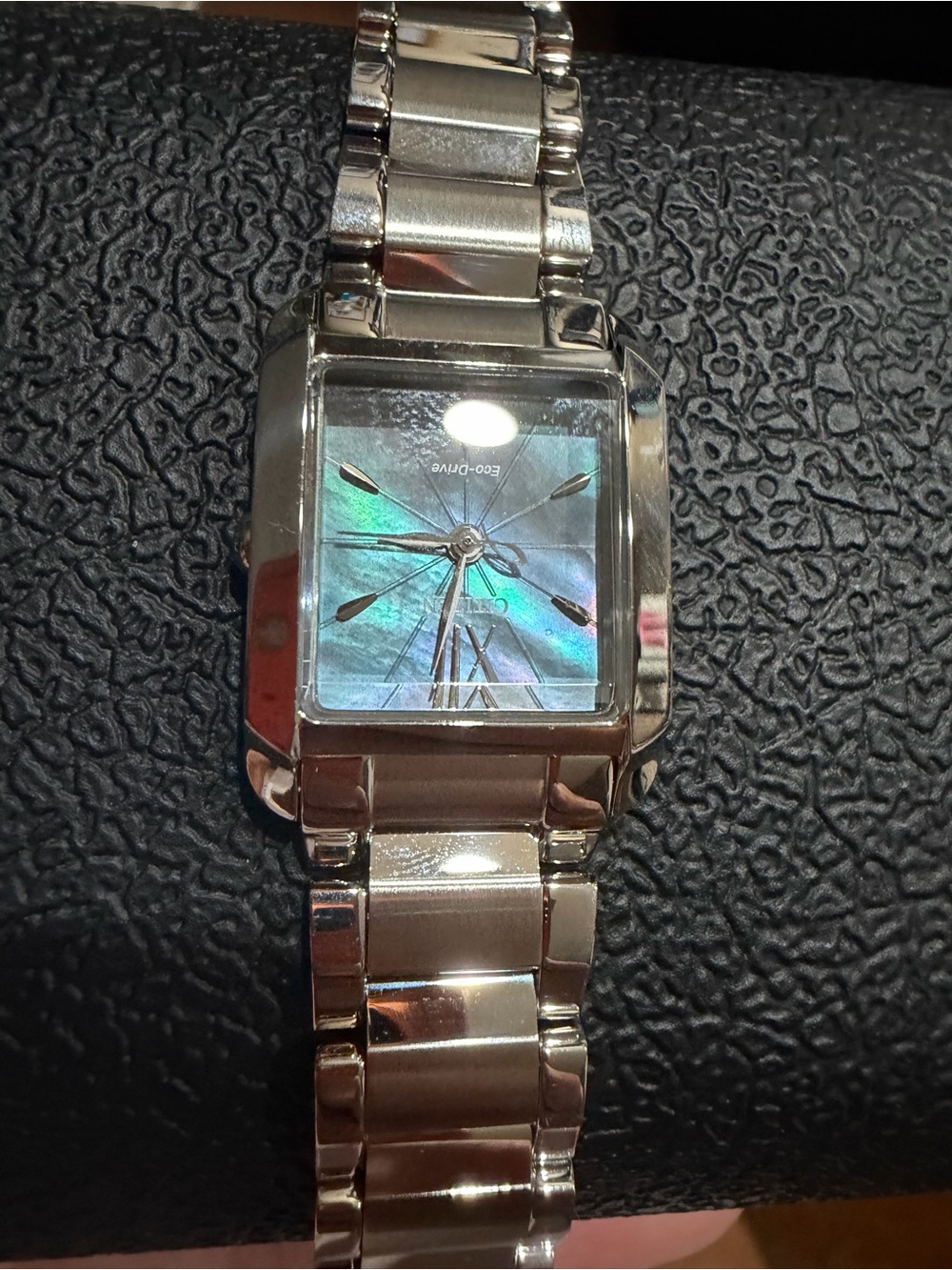 Citizen Silver Stainless Steel Watch with Iridescent Blue-Green Dial